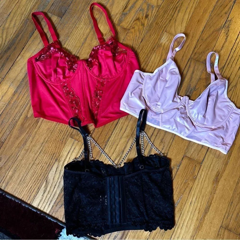 Chic Women's Lace Bra Set - Red, Pink, and Black